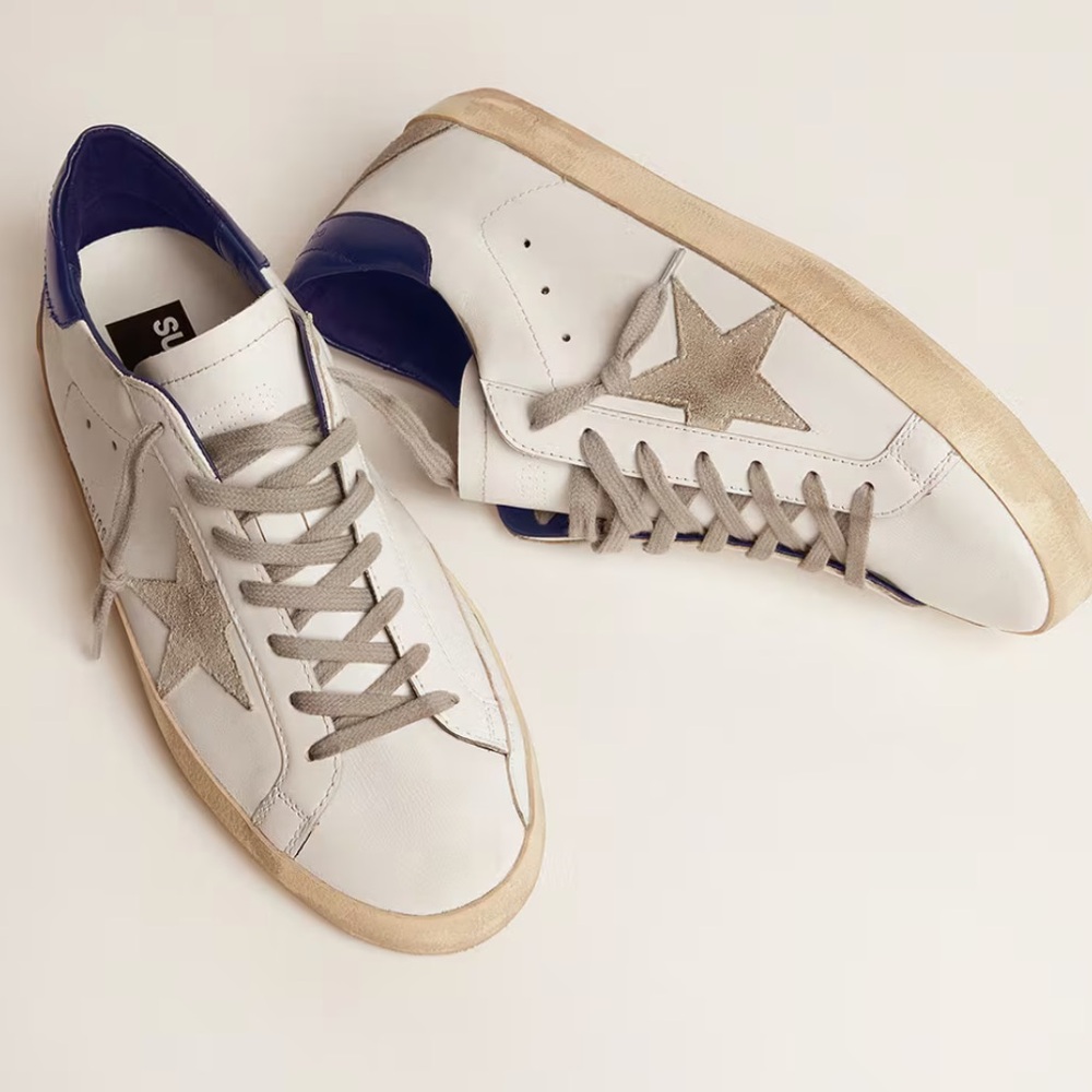 NWT Authentic Golden Goose Women's Super-Star with suede star and blue heel tab